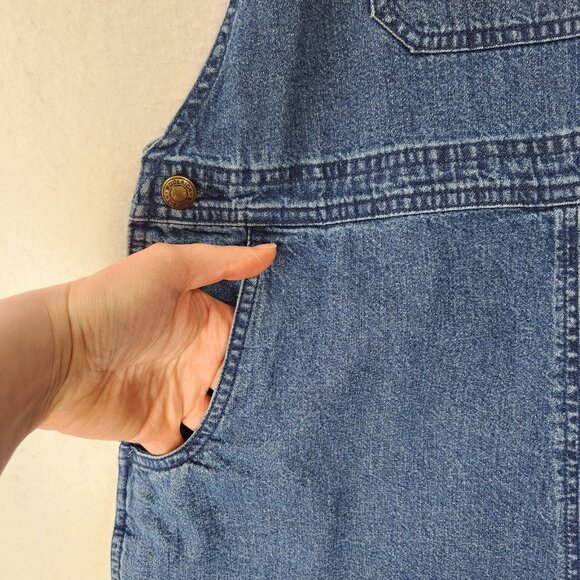 Woolrich Overalls Womens Small Denim Jean Shorts Romper 90s Shortalls Casual - Picture 3 of 11